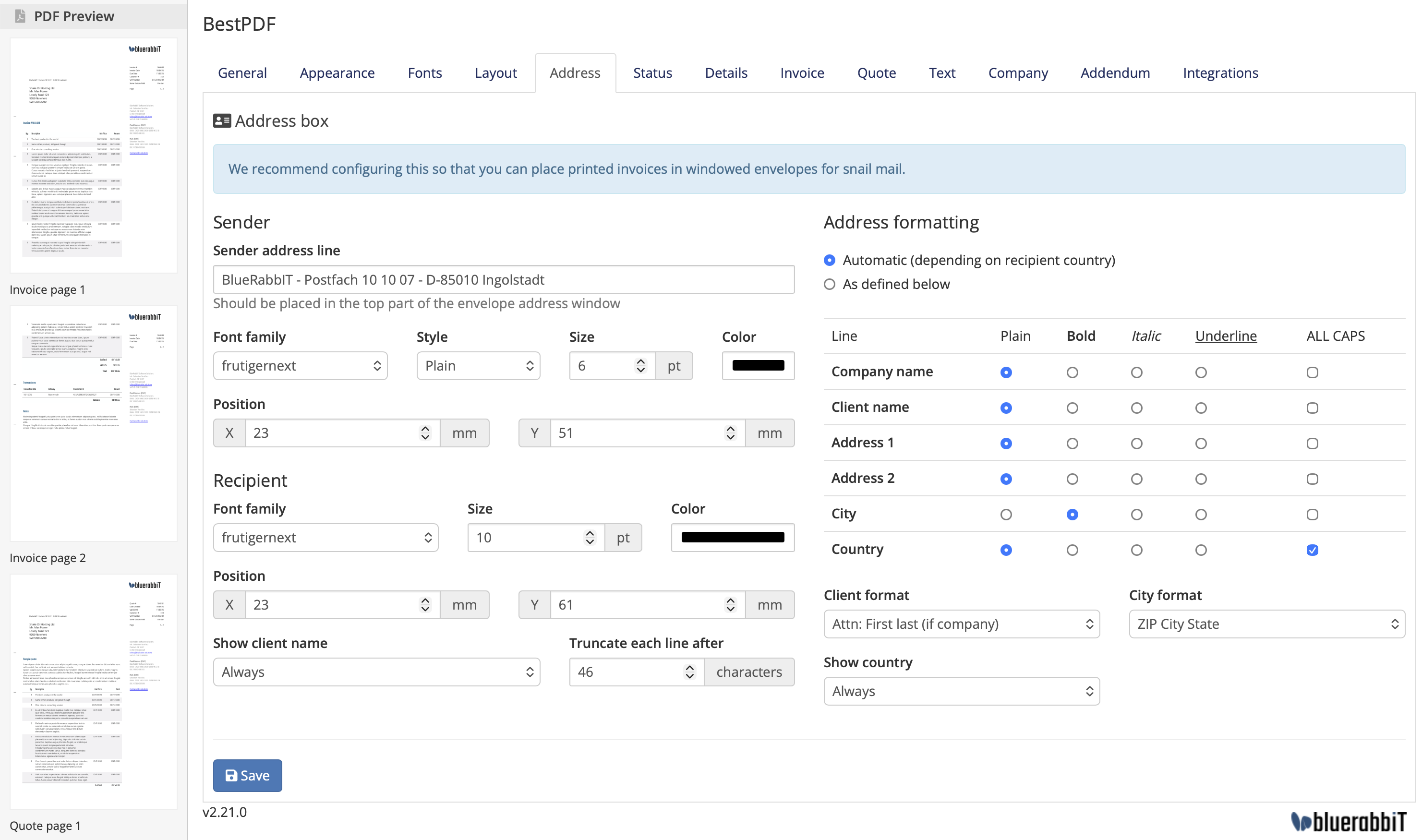 BestPDF Address Configuration