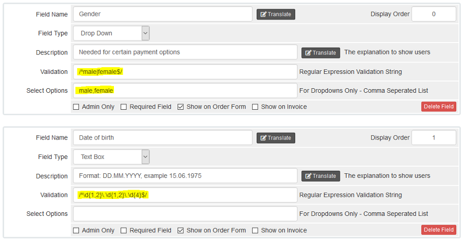 Client Custom Fields