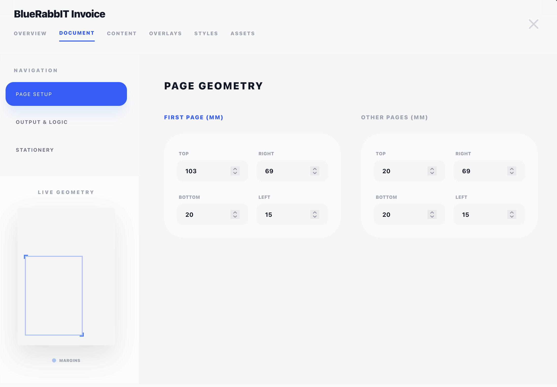 Design - Document Settings