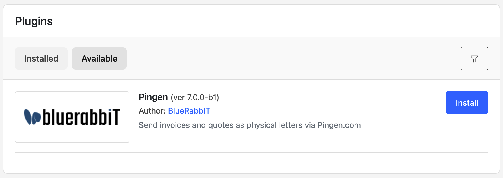 Pingen in the Available plugins tab