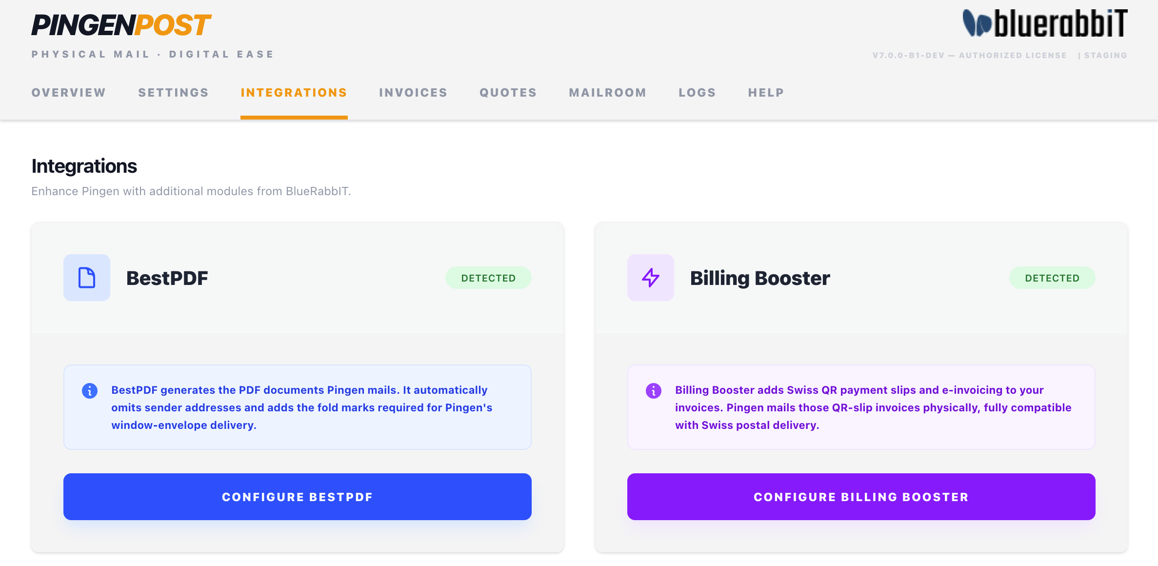 The Integrations tab