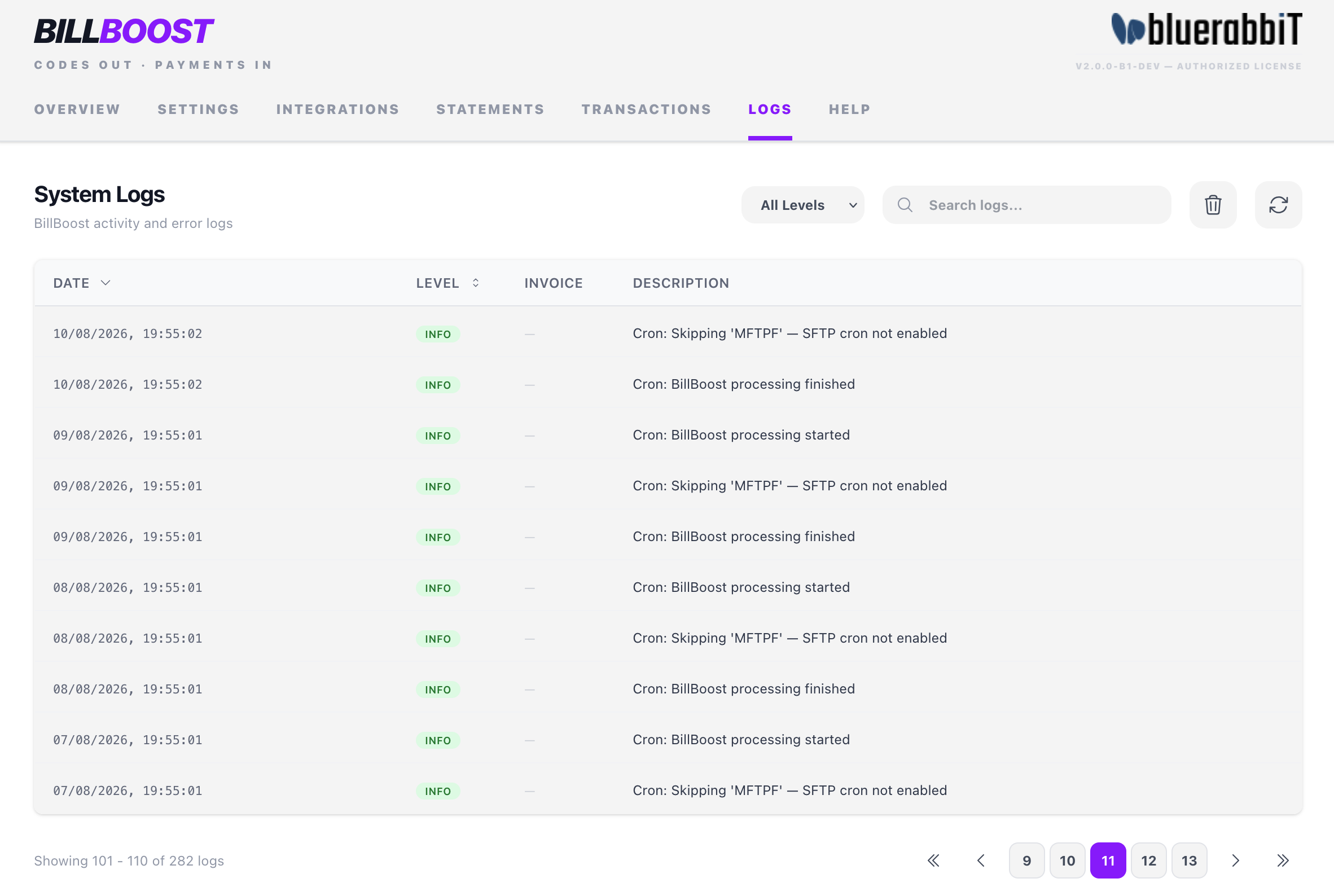 The Logs tab