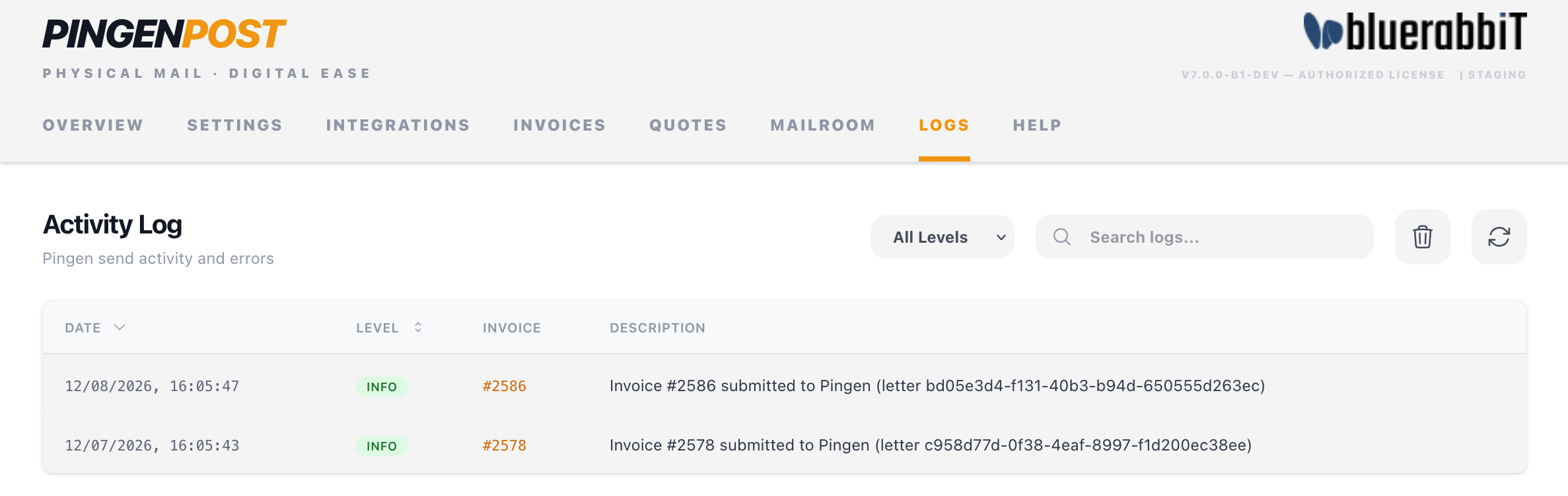 The Logs tab