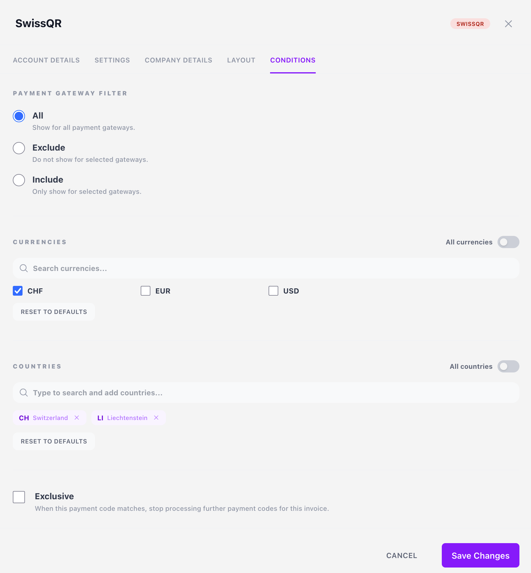 The Conditions tab