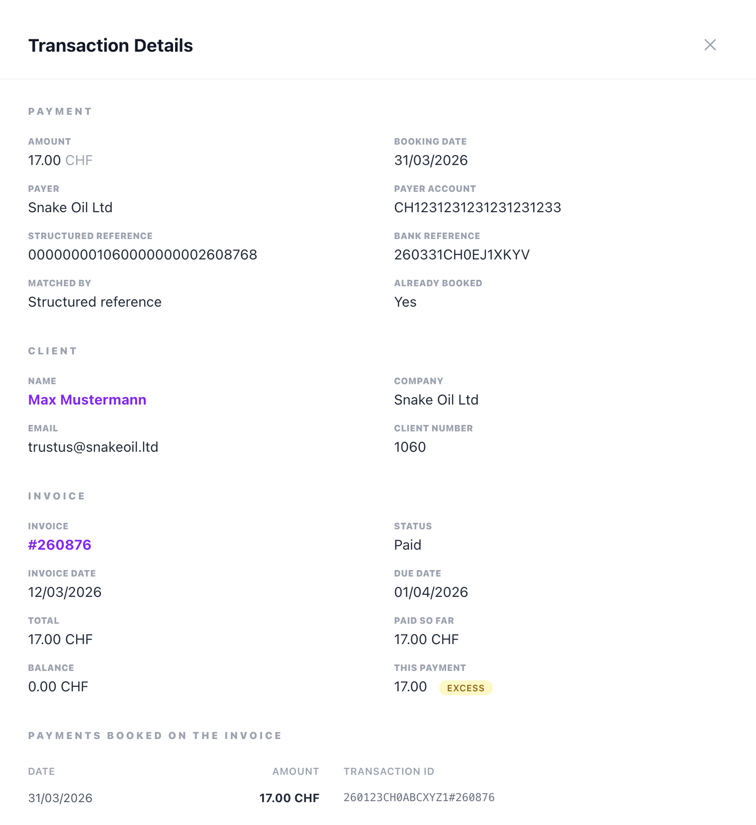 The details of a transaction