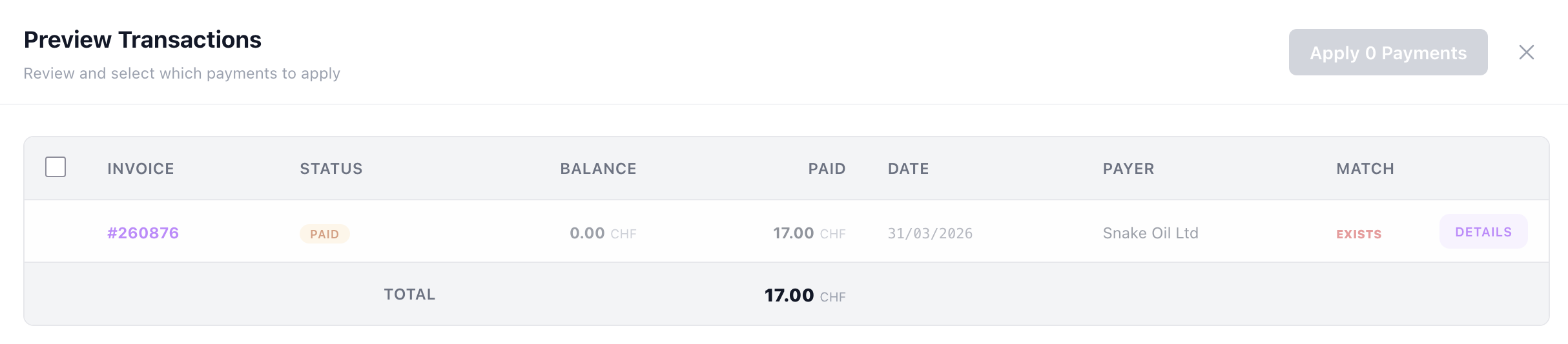 The transaction preview