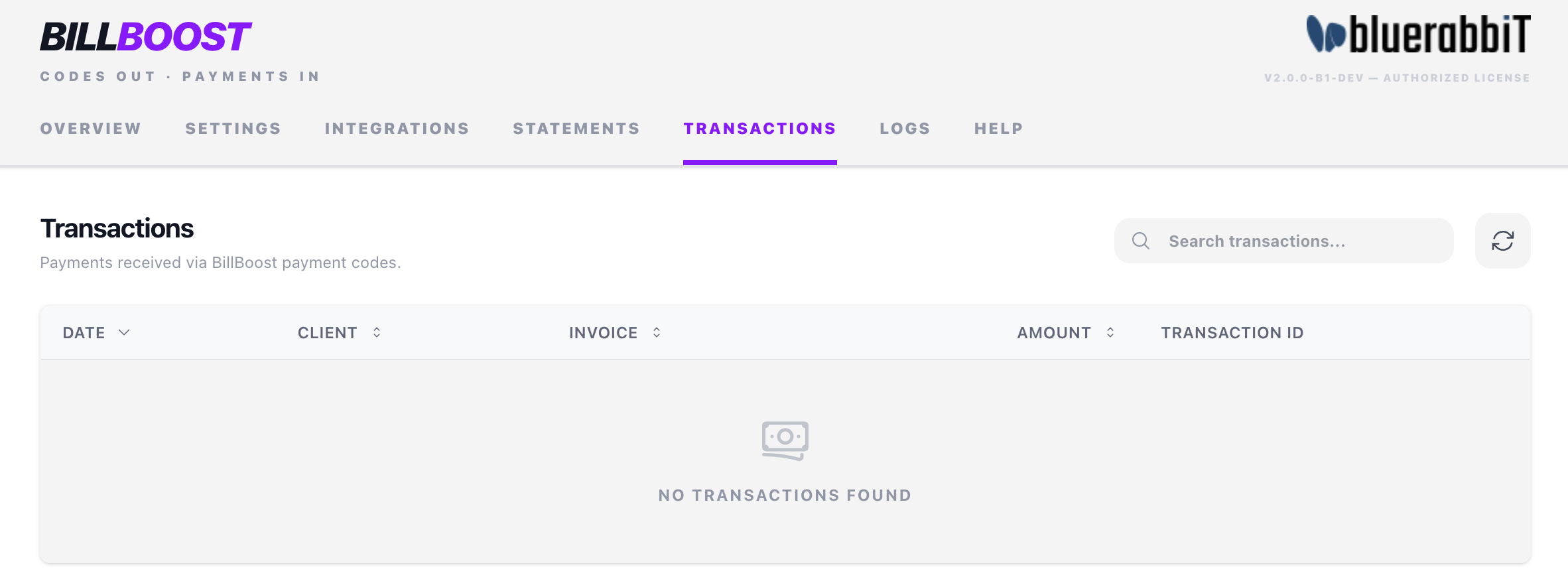 The Transactions tab