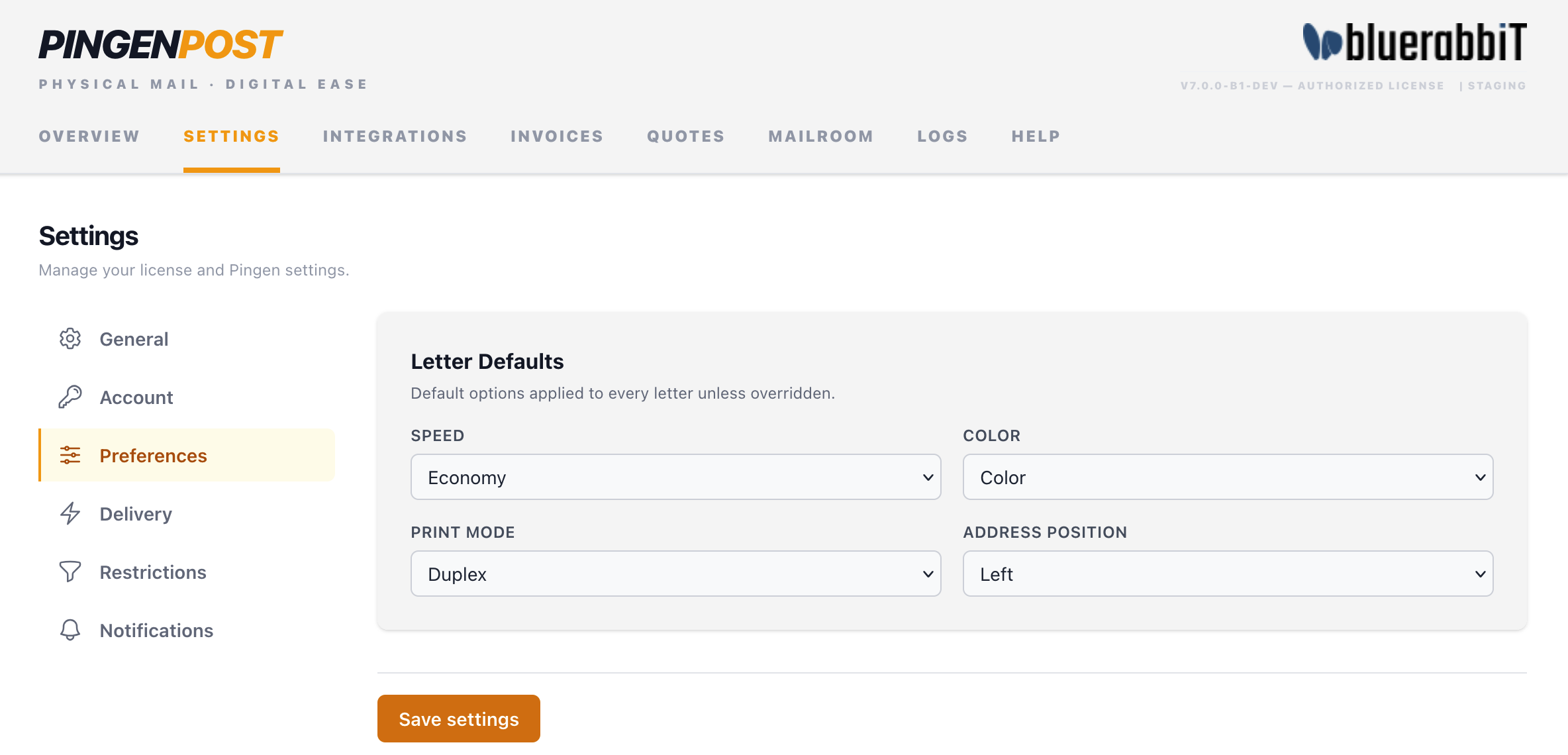Settings → Preferences