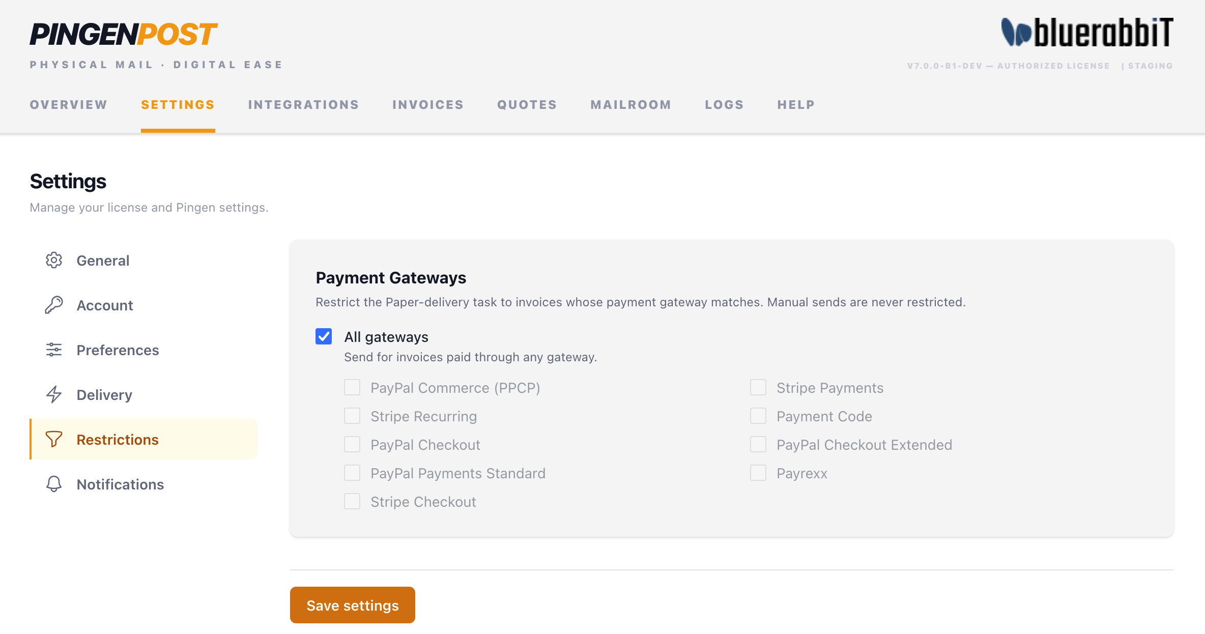 Settings → Restrictions